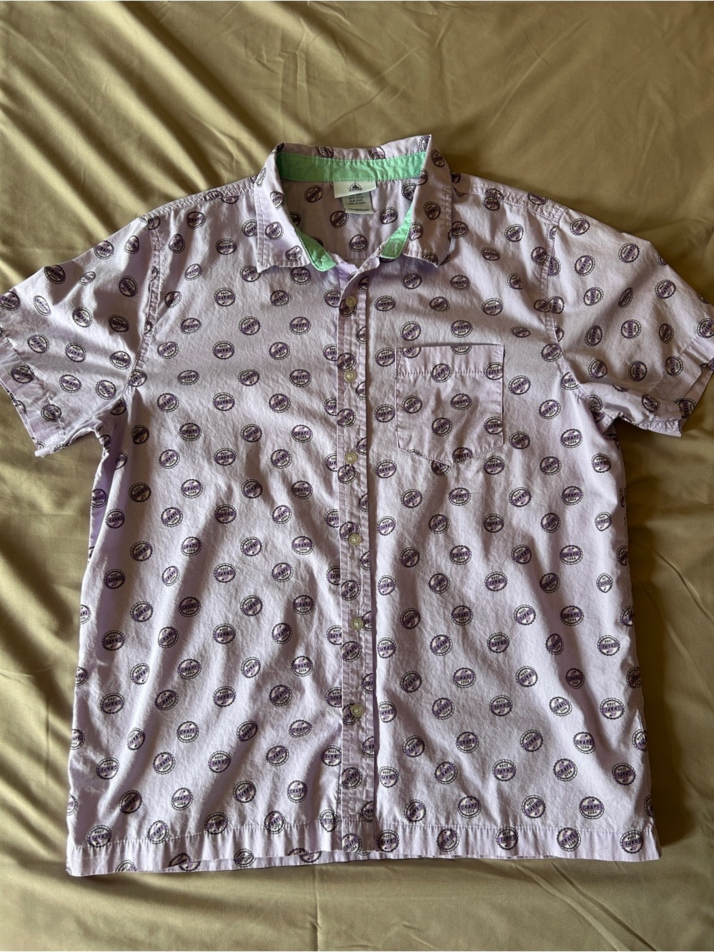Pixar’s Up Grape Soda Pin Patterned Lavender Short-Sleeve Button-Down Shirt